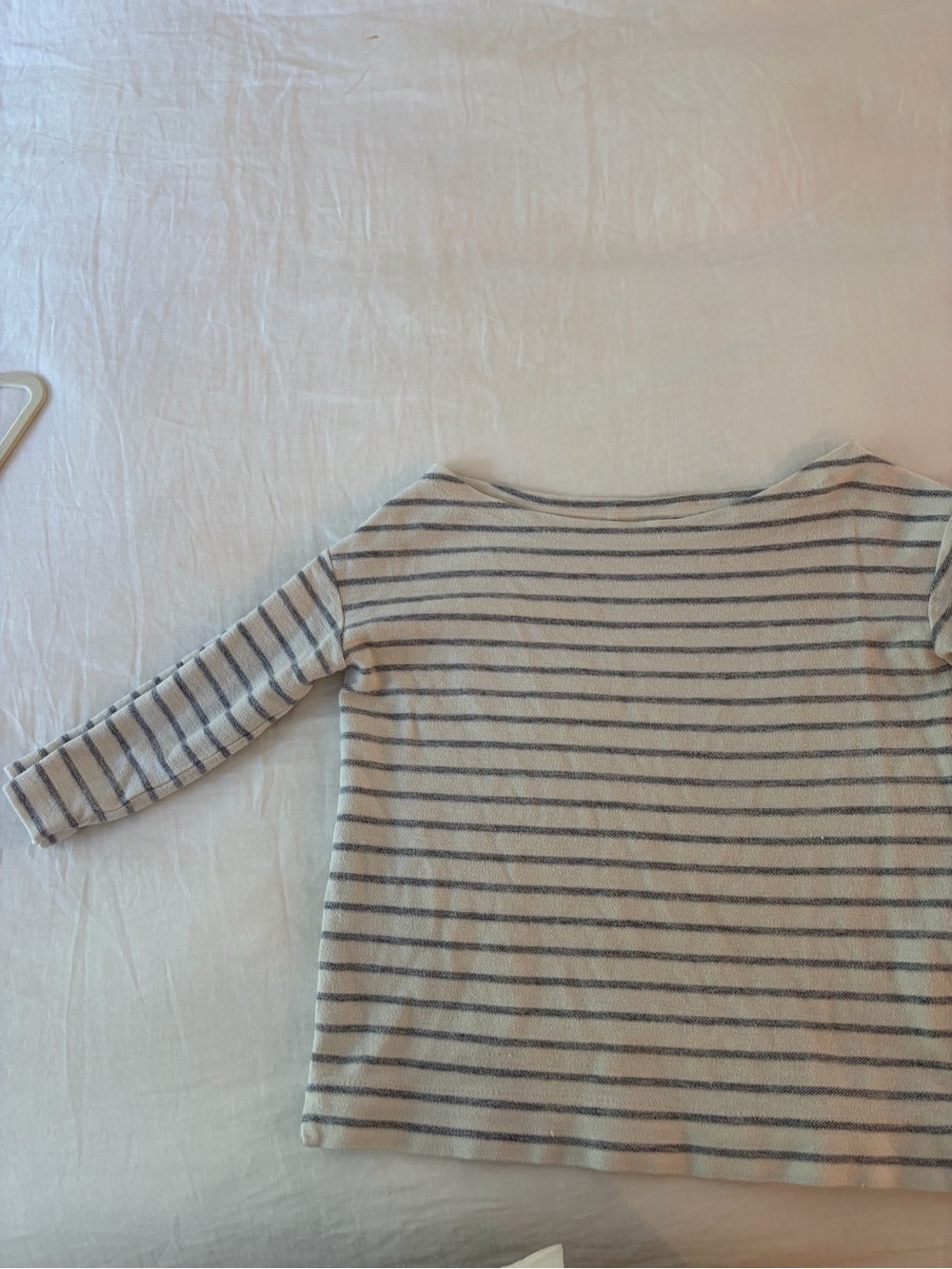 Striped Long-Sleeve Womens Top in Cream and Gray/blue